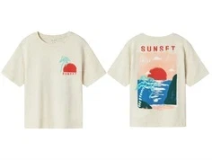 Name It t-shirt peyote melange med print af solnedgang